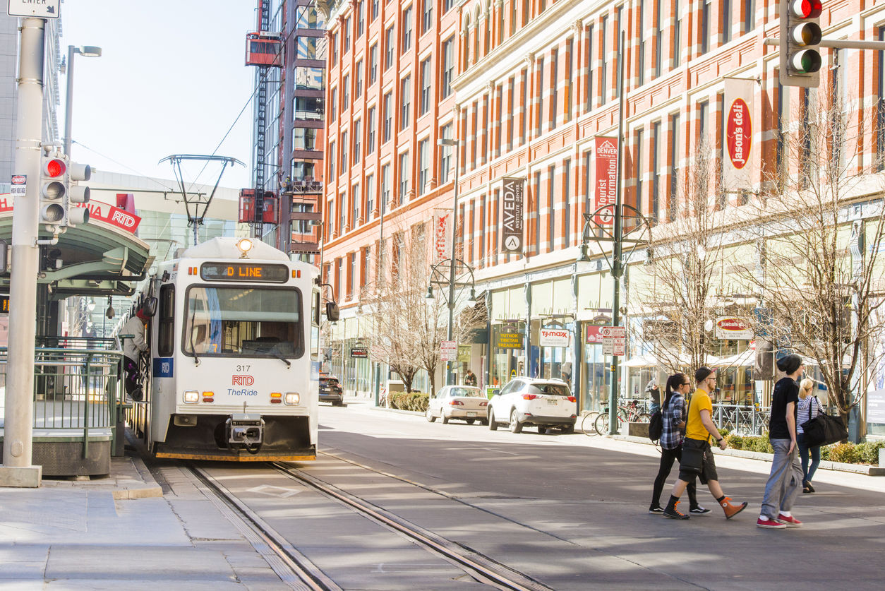 Public Transportation RTD Light Rail Tram in Downtown Denver Colorado